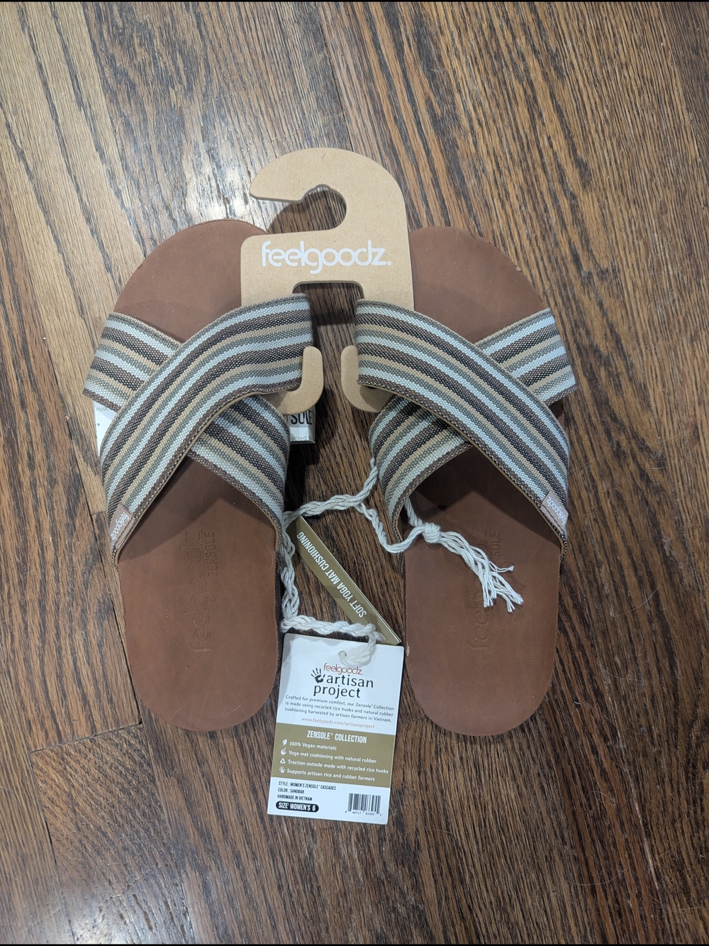 Feelgoodz Striped Cross-Band Slide Sandals in Brown and Cream